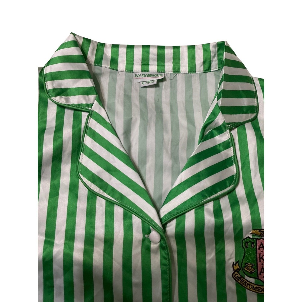 IvyStorehouse Romper Women XL Green AKA Alpha Kappa Alpha Striped Button Up Pink - Picture 2 of 6